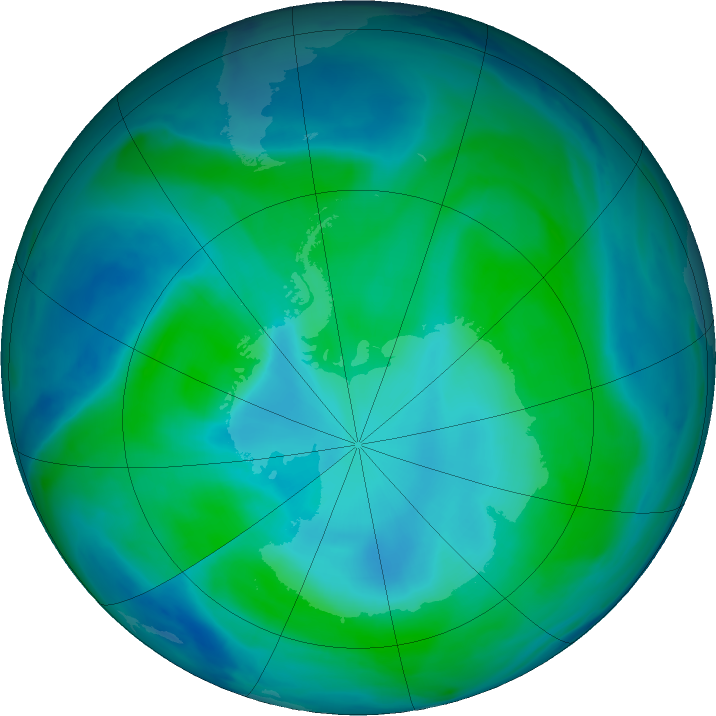 Antarctic ozone map for 08 January 2022